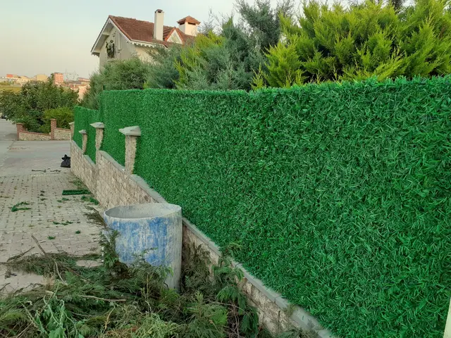 Villa çevresinde taş duvar üzerine çimçit