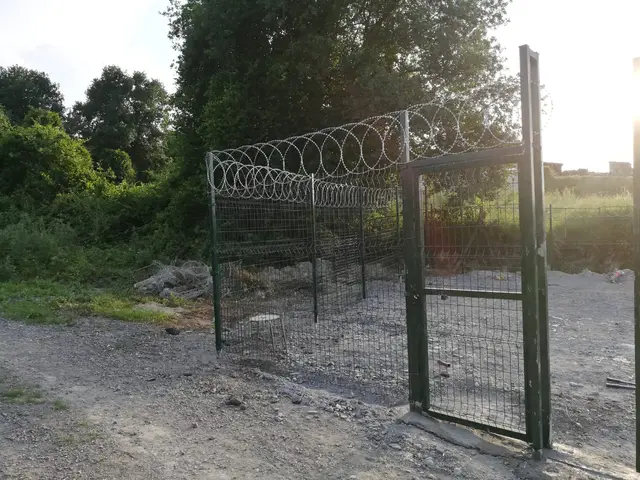Panel çit kapısı üzerinde jiletli tel